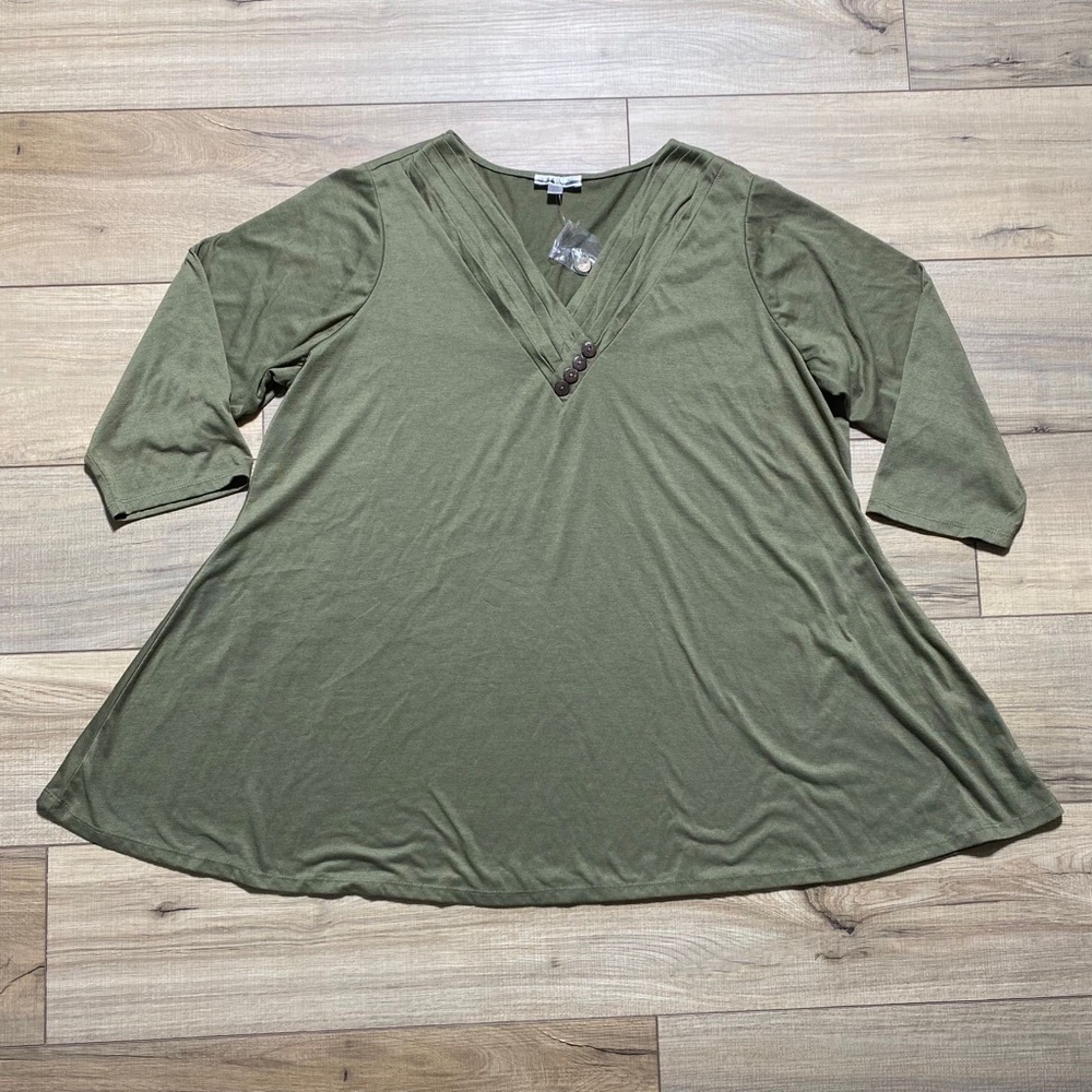 Mirror‎ Image Womens 3/4 Sleeve Swing Shirt V-Neck Size 18/20 Green